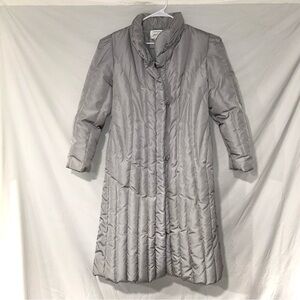80’s Retro Vintage Lord & Taylor Silver Gray Quilted Down Puffer Long Coat